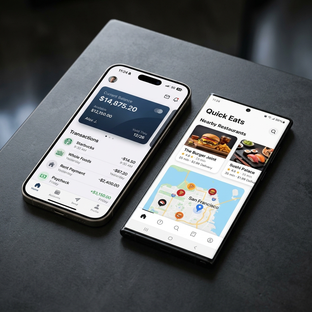 Side-by-side iOS and Android app interfaces